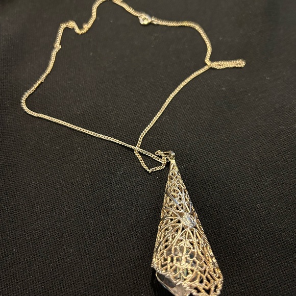 VTG Silver Tone Metal Filigree Cone and Aurora Borealis dangle pendant. Pretty!! - Picture 6 of 6